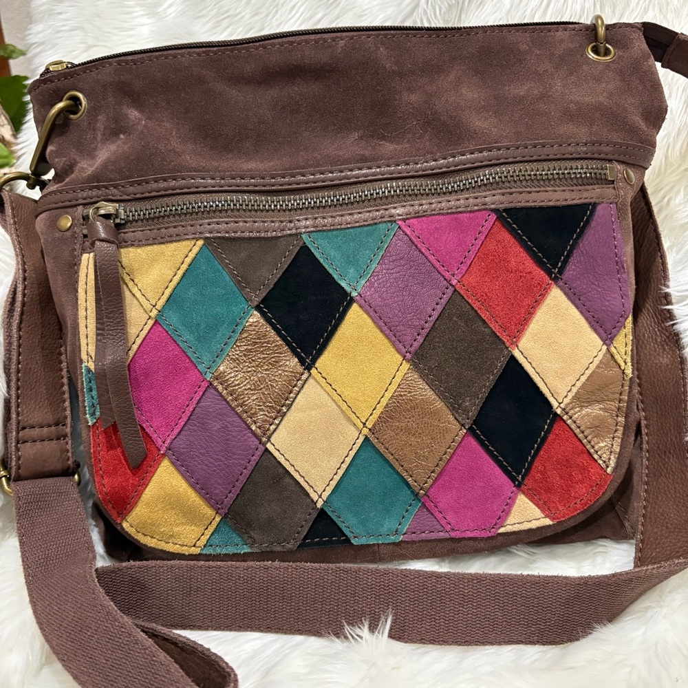 Fossil Patchwork Leather Crossbody Bag Boho Multicolor Shoulder Purse